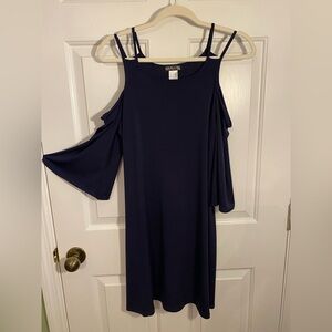 VENUS Dark Blue Cold Shoulder Long Sleeve Dress
